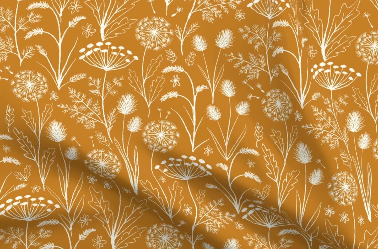 Spoonflower Fabric - Country Simple Dandelion Mustard Boho Floral Printed on Petal Signature Cotton Fabric Fat Quarter - Sewing Quilting Apparel Crafts Decor