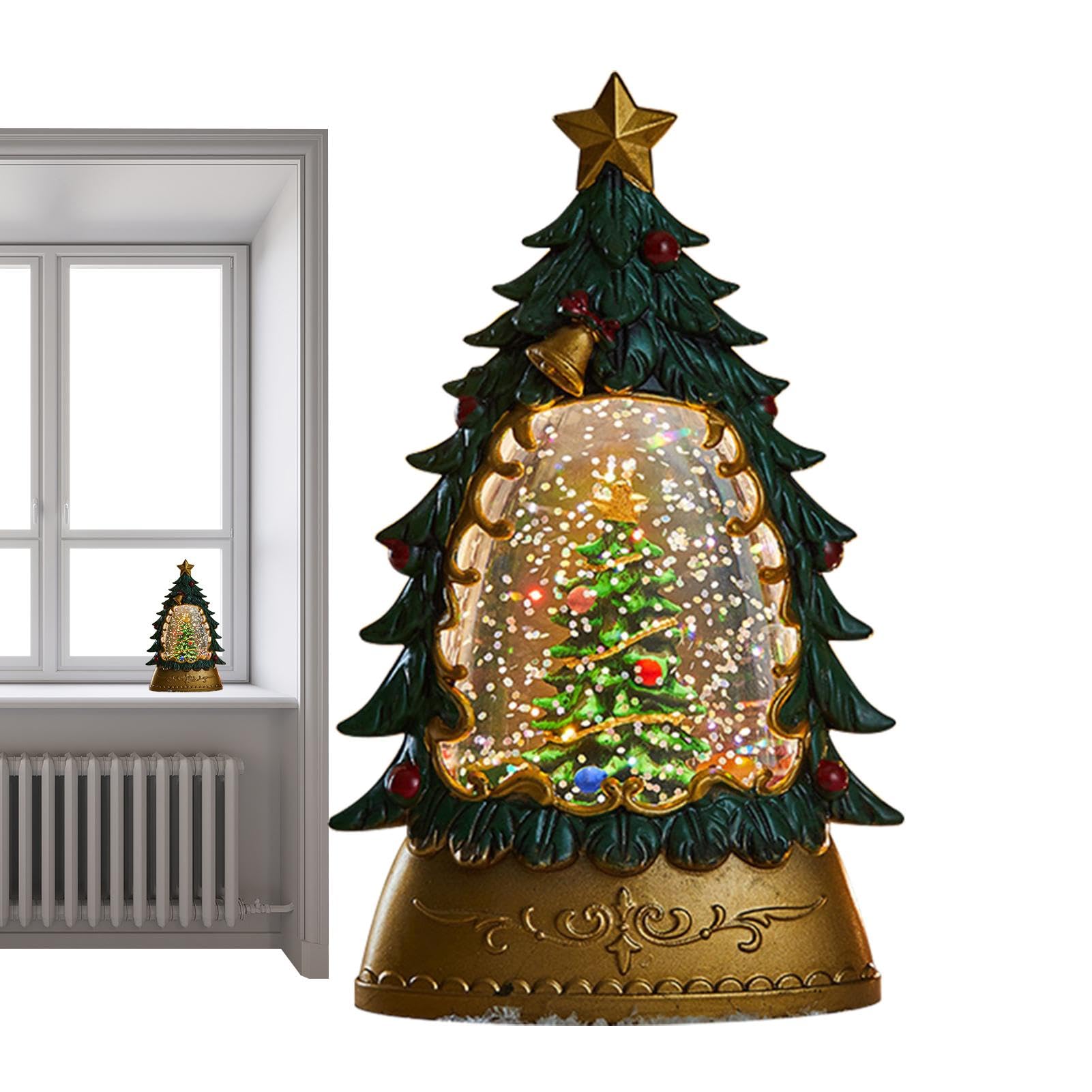 Bola de Nieve Brillante,Globos de Nieve, Bola Brillante con Forma de árbol de Navidad, Luz Nocturna de Bola Brillante de otoño, Decoraciones iluminadas en la Puerta para el hogar Interior, Mesa