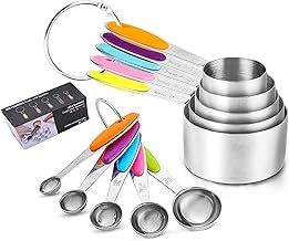 LookStar Measuring Cups and Spoons Set 10 Piece. Includes 5 Stainless Steel Measuring Spoons and 5 Measuring Cups Set with Colored Soft Silicone Handles Used for Kitchen Baking and Cooking