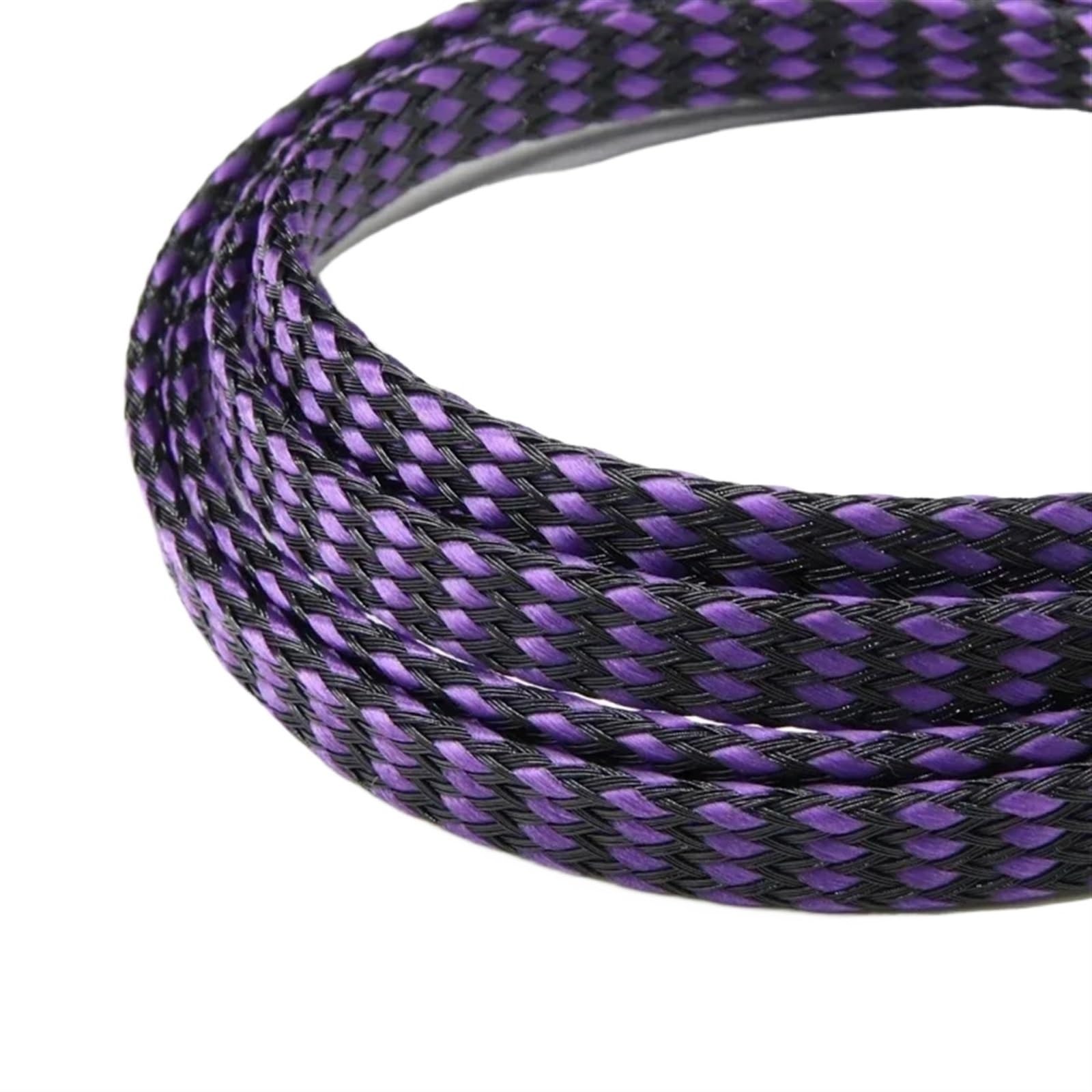 Funda Trenzada expandida de 1/5/20/50 m, Hilo de algodón PP, Envoltura de Alambre de 4, 8 y 12 mm, protección de Cables, arnés de línea, Funda de Cable(Purple Black,12mm,50 Meters)