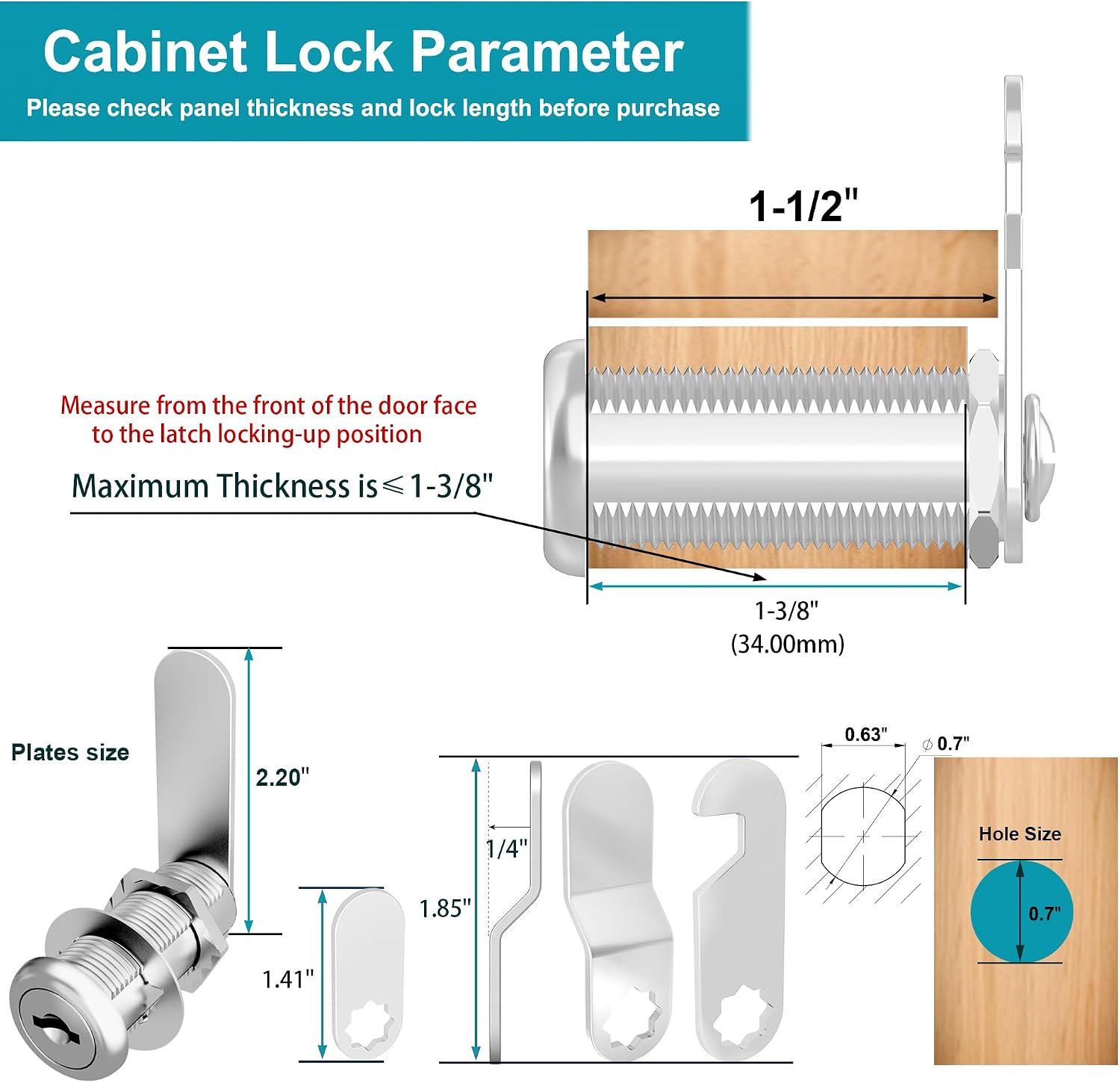 6 Pcs Cabinet Locks with Keys, 1-1/2 Inch Cam Lock Keyed Alike, RV Lock for RV Storage Door, Cabinets and Drawer, Toolbox Locks with Keys, Zinc Alloy