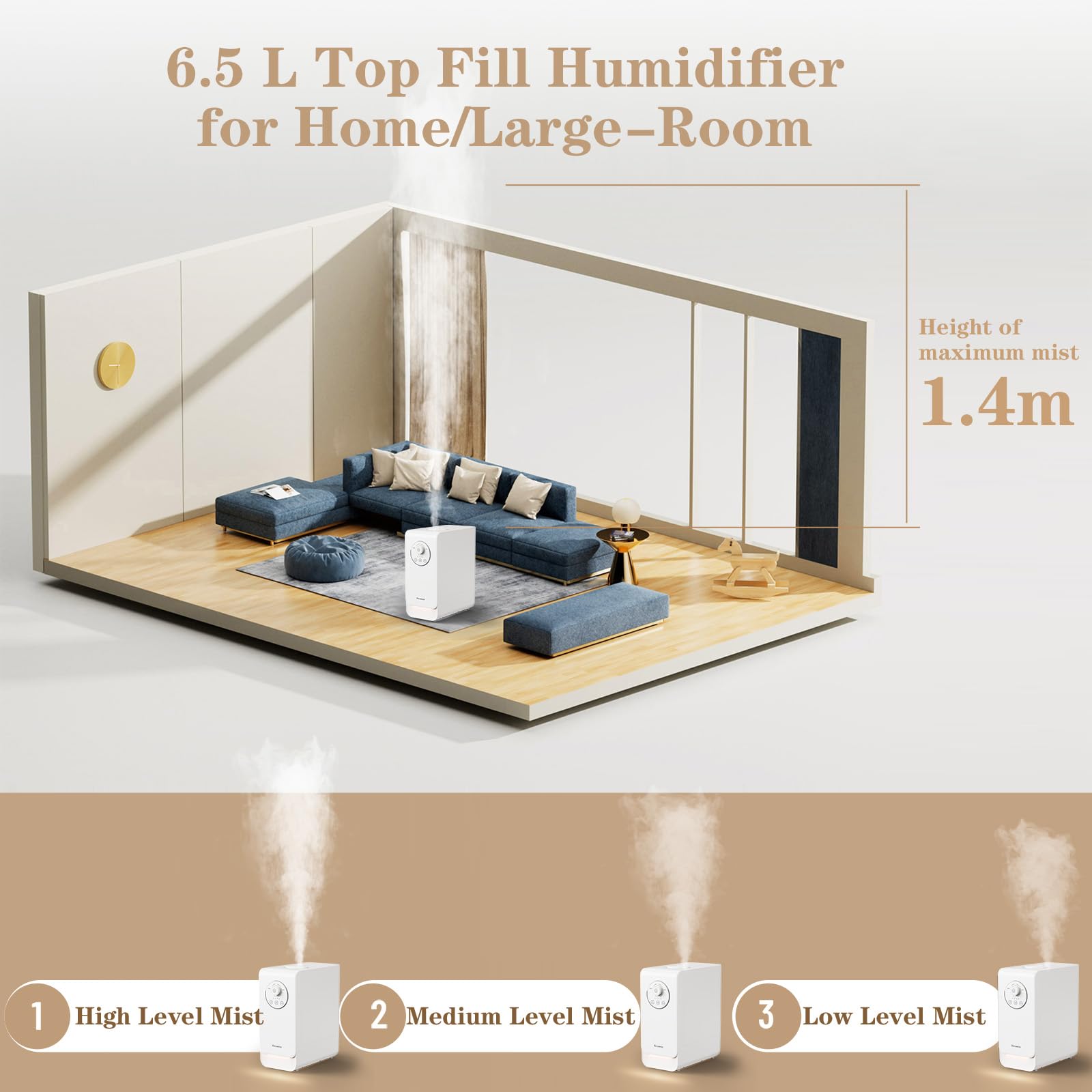 Warm and Cool Mist Humidifier New 2.0, Elecameier 6.5L Top Fill Smart Air Humidifier for Bedroom Large Room With LED Light,Timer,Auto Mode and Easy to Clean