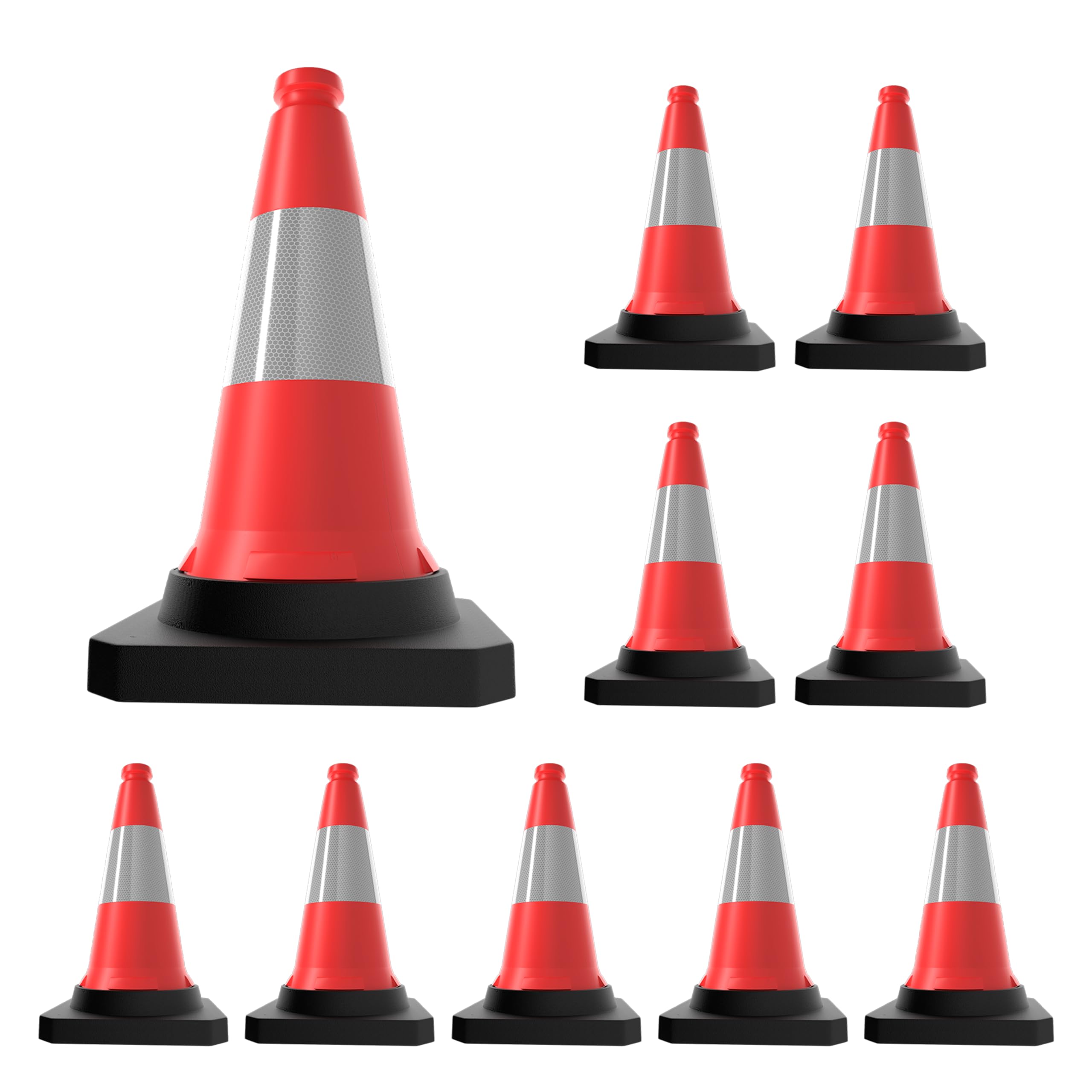 Berry 50CM Traffic Cone | High Visibility Red Safety Cone with Black Base | Wind Resistant Reflective Traffic Cone | 20Inch PE Portable Road Cone for Street, Driveway & Parking Safety - 10 Cones