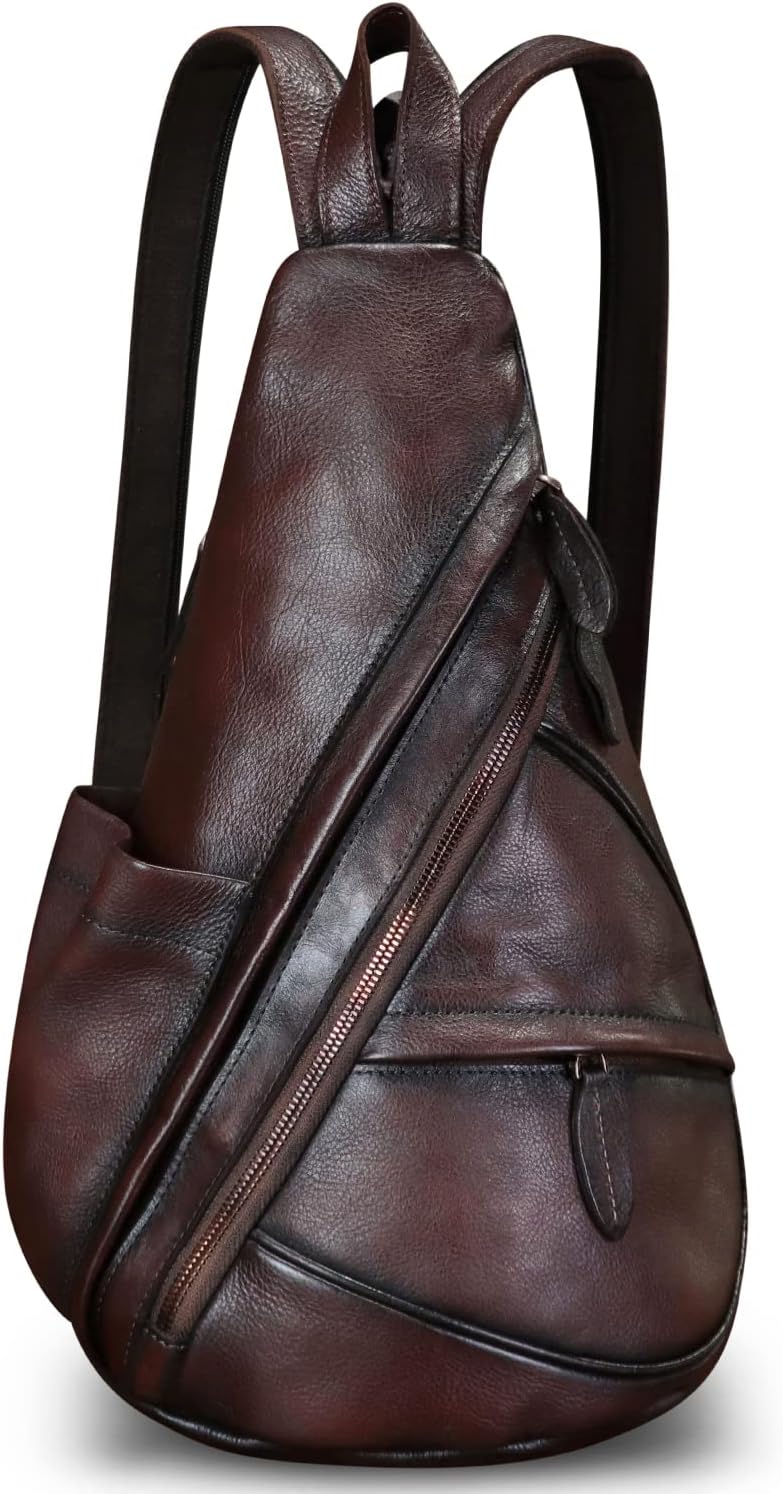 Genuine Leather Sling Bag for Men and Women Leather Sling Backpack Purses Chest Bag Crossbody Shoulder Fanny Bag - Image 2