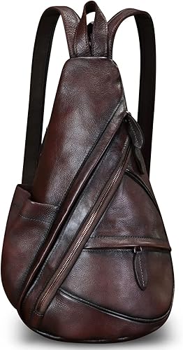 Miniatura 2 de Bolso bandolera de cuero genuino para hombres y mujeres, mochila de cuero para el pecho, bolsa cruzada de hombro