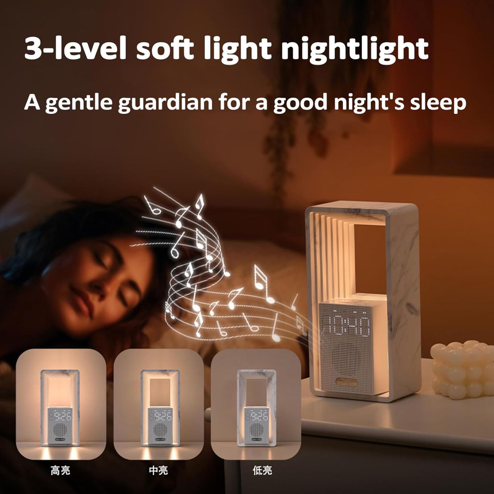 Sonnenaufgangswecker mit Nachtlicht, Dimmbares Display, Einschlafhilfe-Töne, automatische Abschaltung, USB-Ladeanschluss, ideal für zu Hause oder auf Reisen