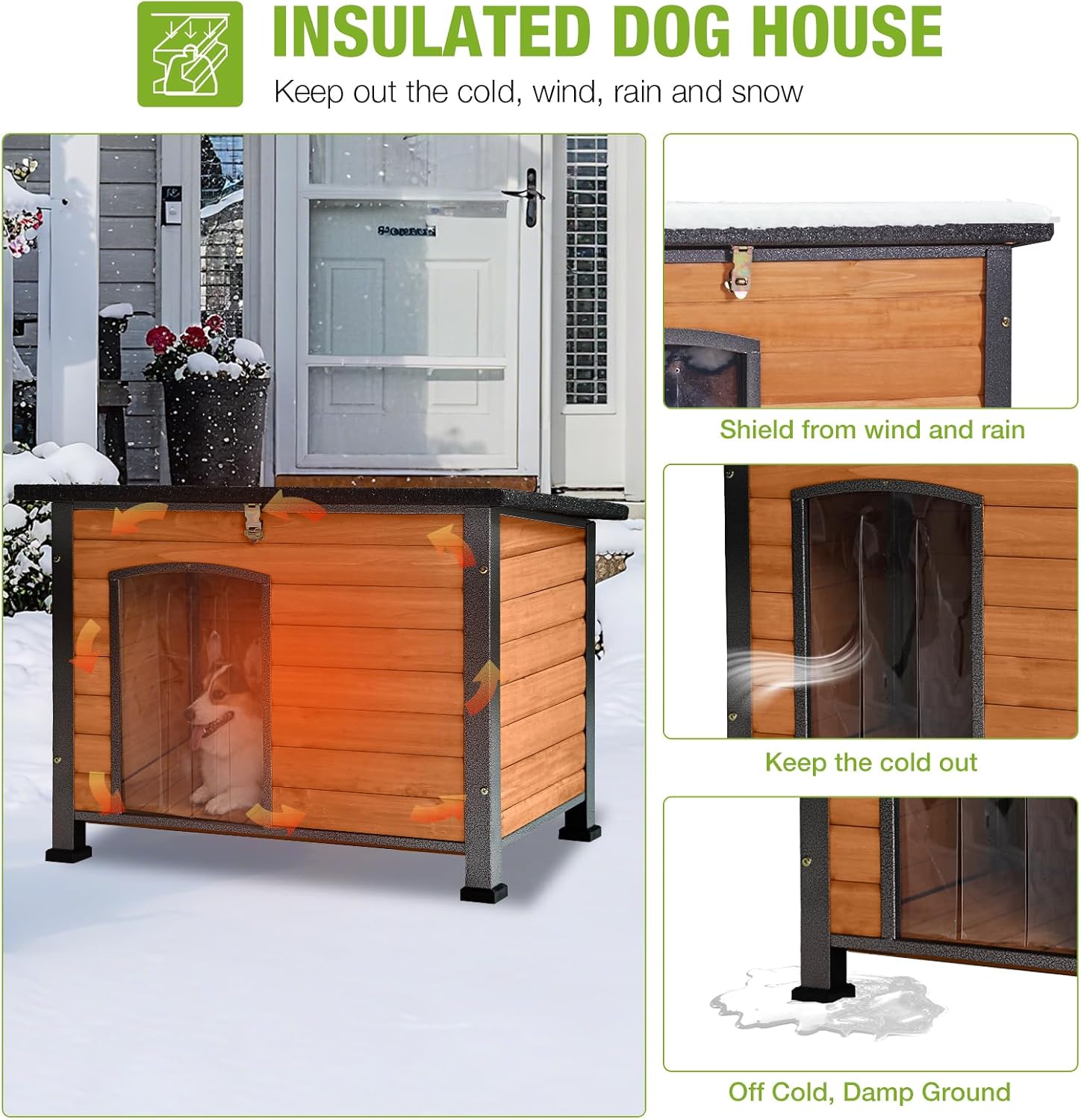 Chew Proof Dog House with Metal Frame Outdoor Kennel Indoor Cage 33.5" L Brown