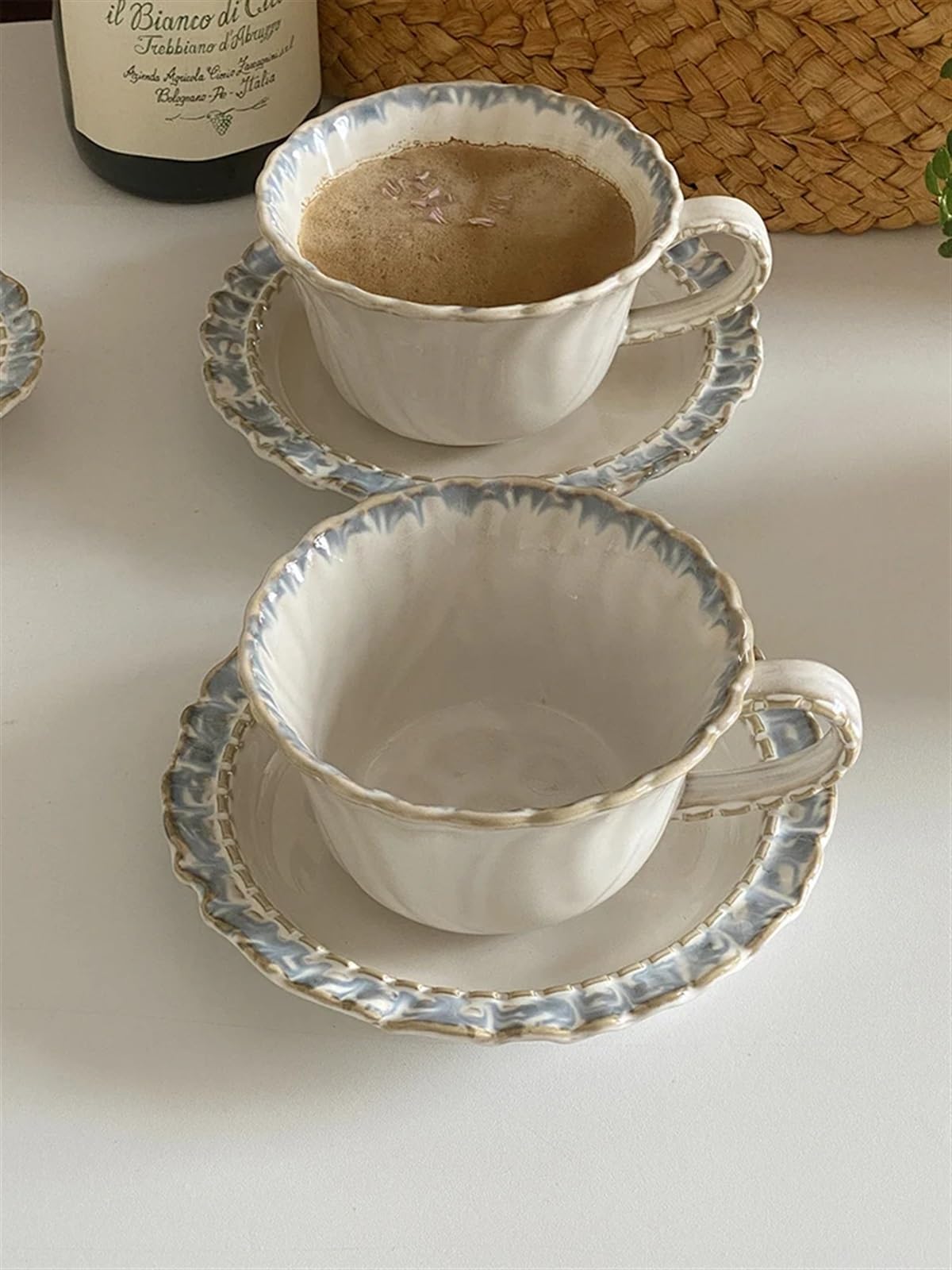 Juego de taza café cerámica 300 ml, juego, té negro la tarde, platos y cuchara Para Todo Tipo de Bebidas(03)