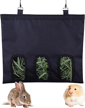 Rabbit Guinea Pigs Hay Feeder Bag Storage,Washable Hanging Automatic Feeding Hay,Convenient Small Animal Feeder Dispenser for Bunny Chinchilla Hamster 3 Windows