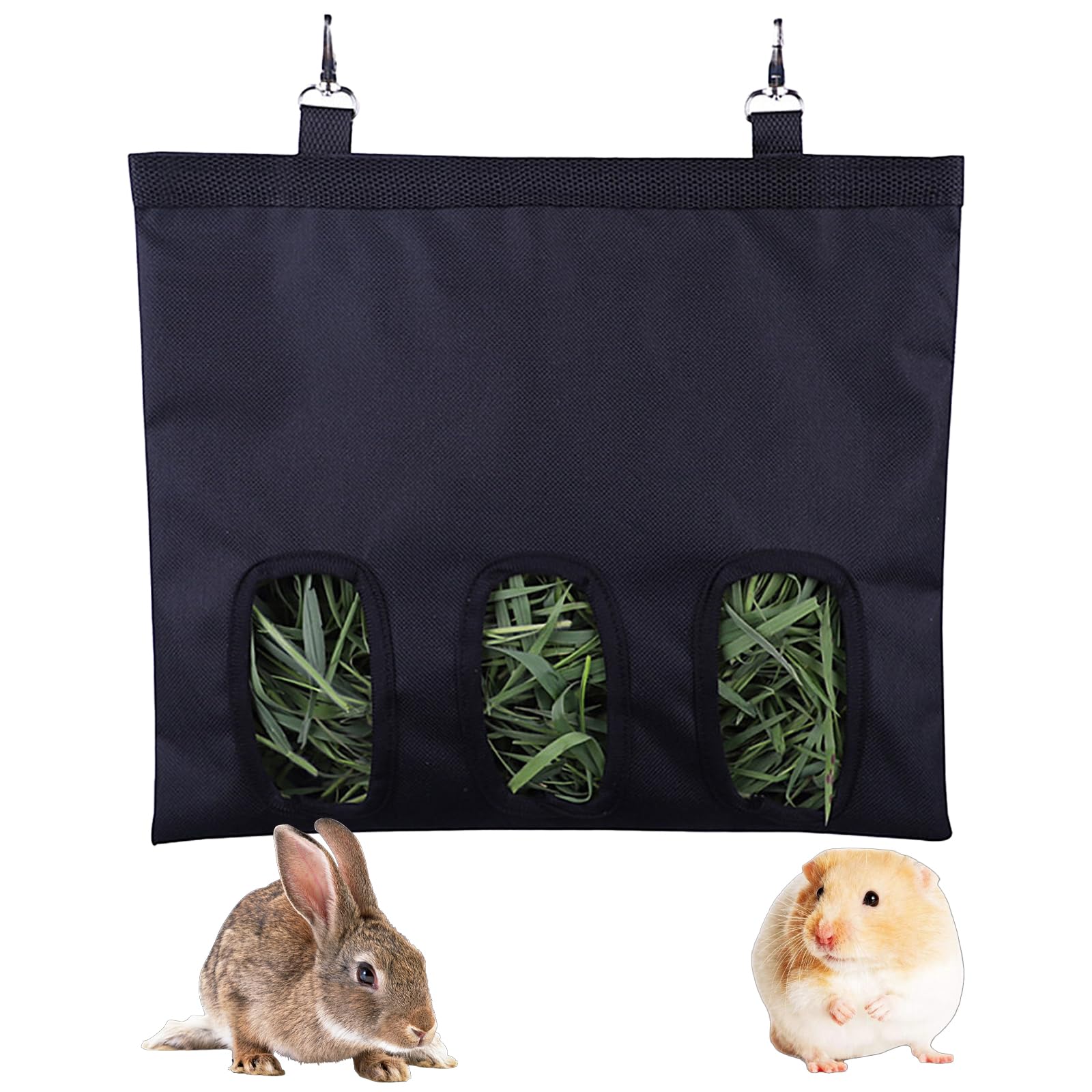 Mangeoire à Foin pour Lapin,Cochon d'Inde,Sac de Rangement,Lavable à Suspendre Automatique,Distributeur Pratique pour Petits Animaux pour Lapin,Chinchilla Hamster(3 Ouvertures)