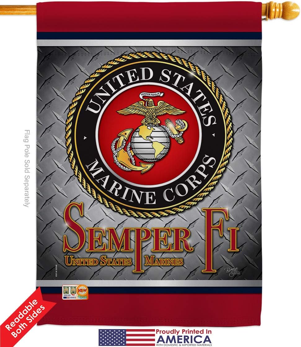 Marine Corps Semper Fi US House Flag Armed Forces USMC United State American Military Veteran Retire Official Small Decorative Gift Yard Banner Double-Sided Made In USA 28 X 40
