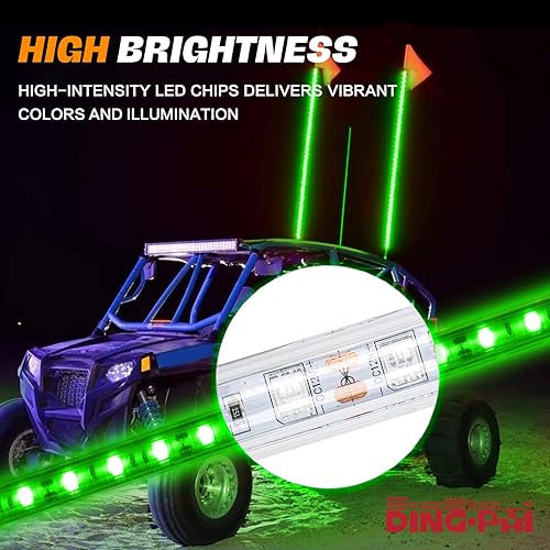 Miniatura 3 de Luces LED verdes de 4 pies con iluminación en espiral para vehículos todoterreno, ATV, UTV, Polaris RZR, camión, 4 x 4, SXS, Buggy Dun(1 unidad)