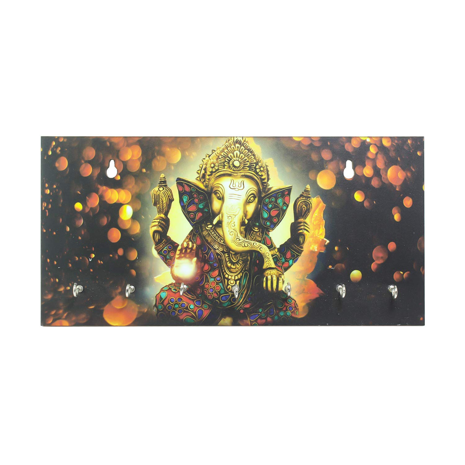 eCraftIndia Lord Ganesha Theme Wooden Key Holder with 7 Key Hooks for Wall - Key Organizer for Home and Office in Kitchen, Entryway, Hallway Or Living Room