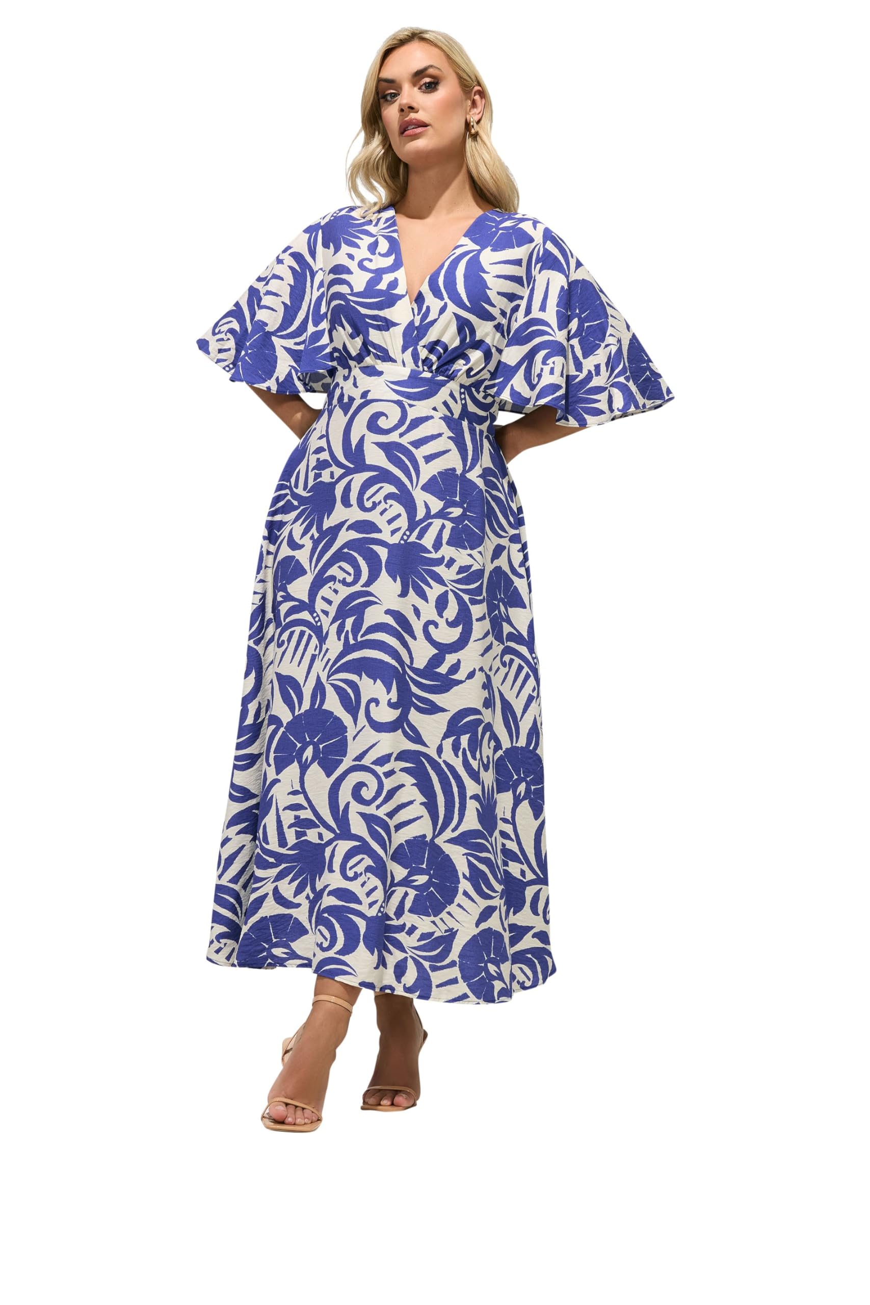 Yours Women's Blue Floral Linen Look Wrap Dress In Size 18