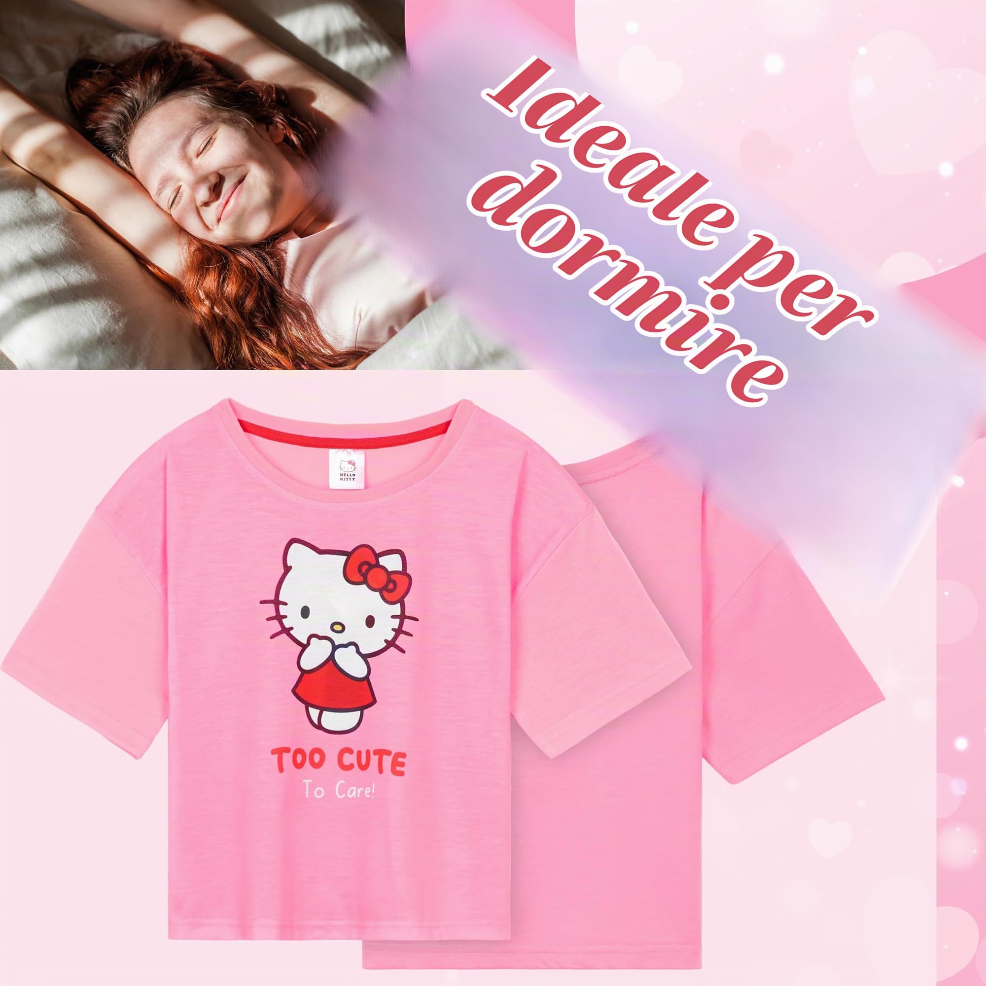 Hello Kitty Pigiama Bambina, Morbida Abbigliamento da Casa Set - Regalo Ragazza (9-10 Anni, Rosa)