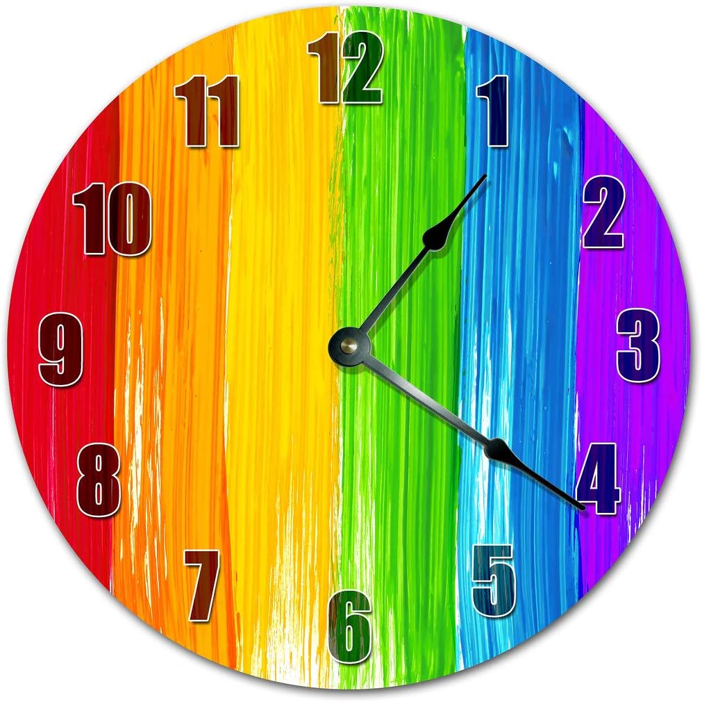 10.5" Rainbow Paint Clock - Colorful Clock - Large 10.5" Wall Clock - Home Decor Clock