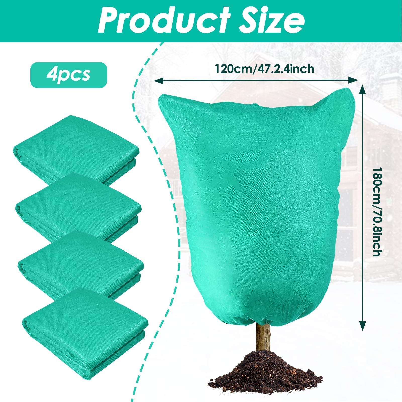 SINBLUE 4 coperture per piante antigelo, coperture per piante da giardino, calde, con cerniera e coulisse, per la stagione fredda, arbusti, cespugli e alberi da frutto in vaso (120 x 180 cm)