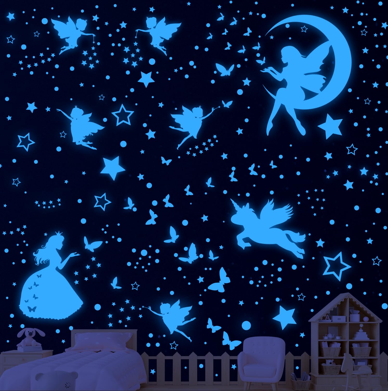 Leuchtsterne Kinderzimmer Leuchtsticker Einhorn Wandsticker MäDchen Sternenhimmel Leuchtend Aufkleber Selbstklebend Fluoreszierend Wandtattoo für Kinder Babyzimmer Schlafzimmer Wohnzimmer Wanddeko