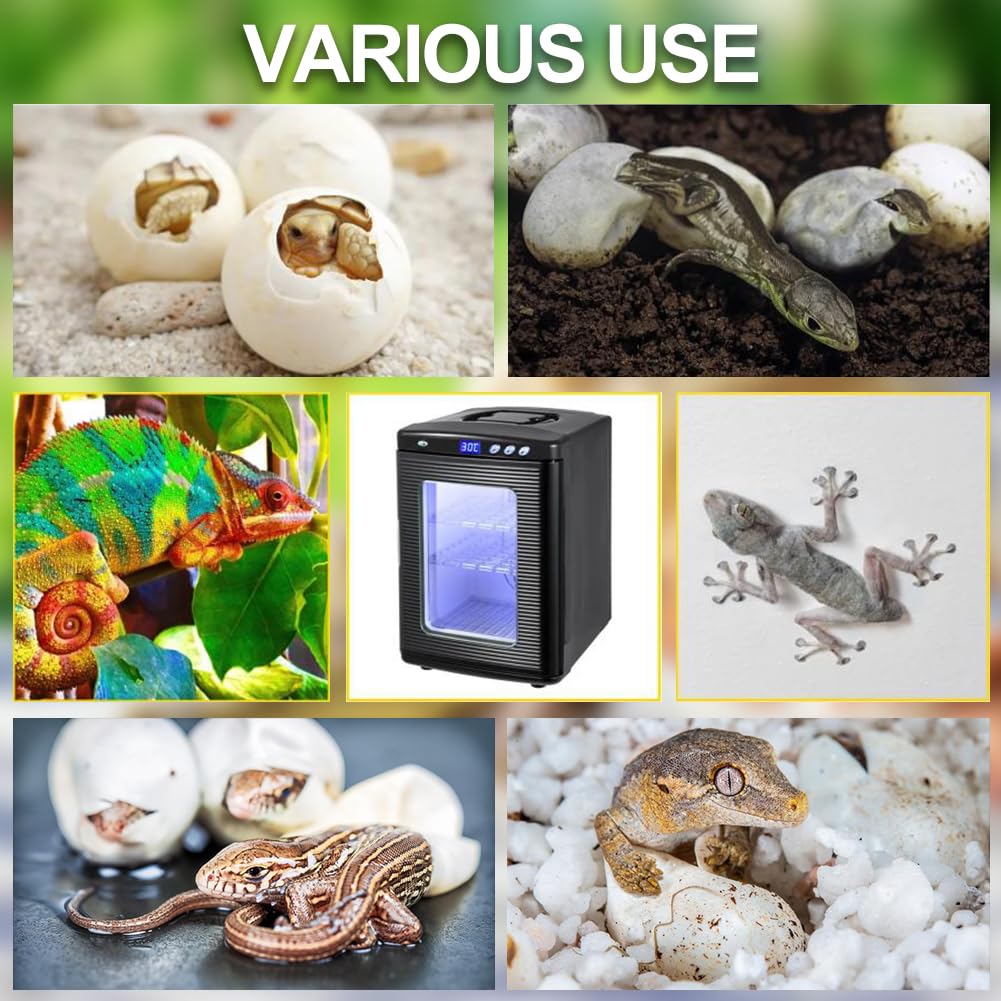 Incubadora de huevos de reptiles, incubadora de laboratorio científico de 25 litros con control de temperatura de 5 ° C-60 °C, pantalla LED, giro automático, ventilación dual para cría de serpientes