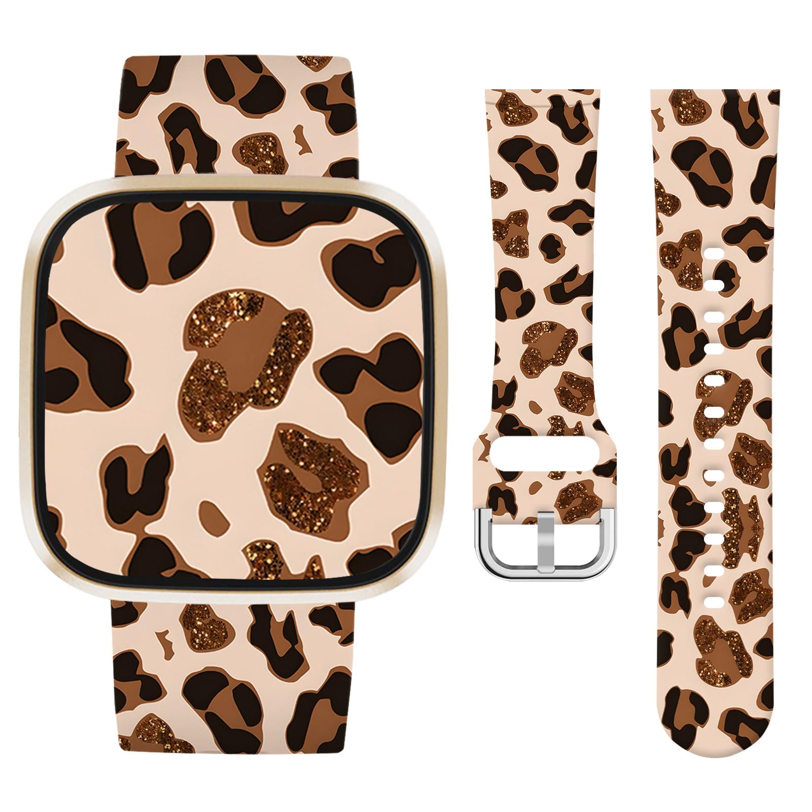 Vozehui Leopard Print Silicone Straps for Fitbit Versa 4 3 Sense Sense 2, Soft, Unique Printing Technology, Comfortable to Wear, Waterproof and Durable Replacement Band for Men Women