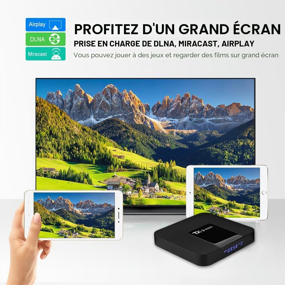 Boîtier TV Android 10.0, TX3 Mini RAM 2 Go ROM 16 Go Quad Core Allwinner H313 Certifié Google Ultra 4K HDR AV1 Dual Band WiFi 2.4G/5.8G BT 4.2 Home Smart Streaming Media Player