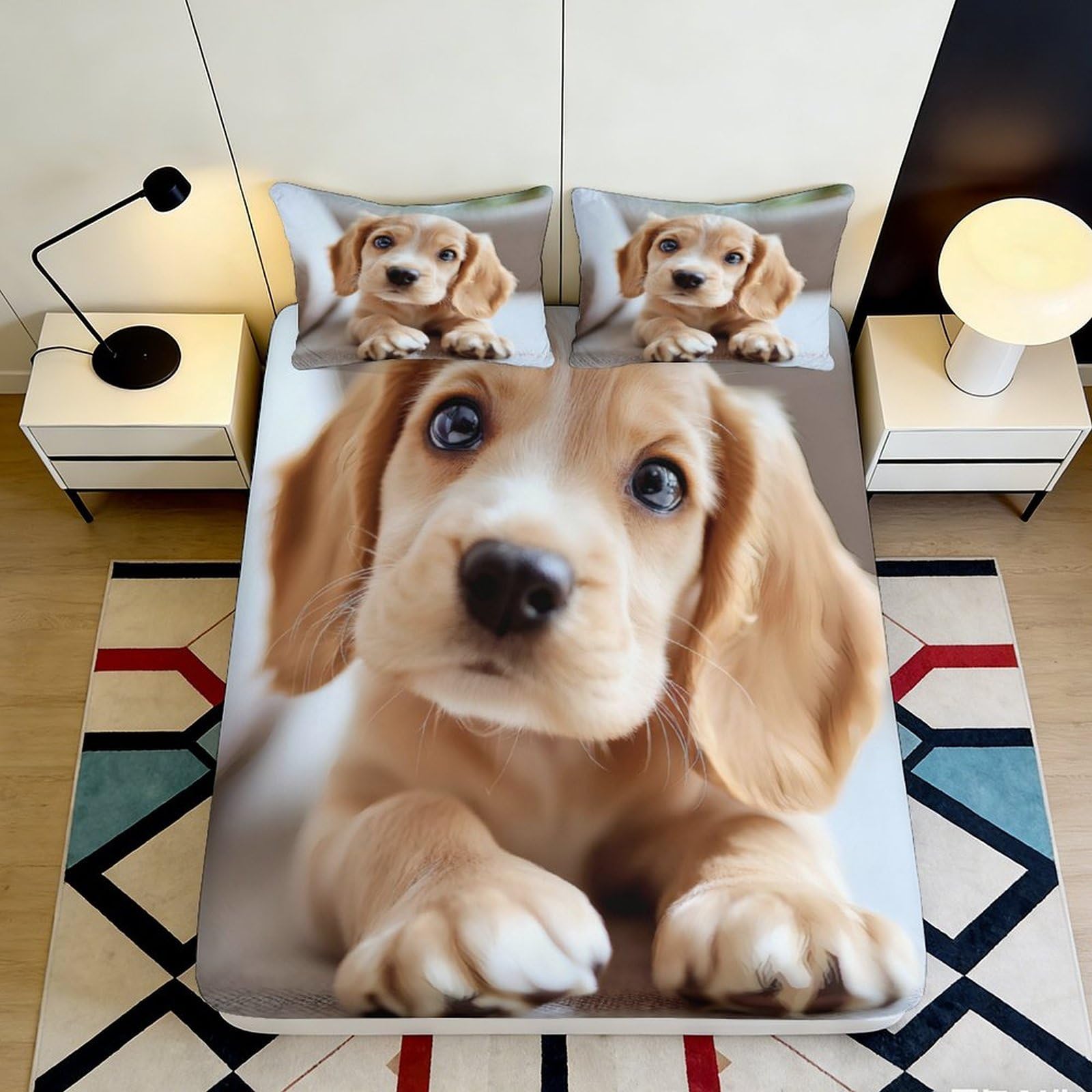 3D Printed Golden Retriever Fitted Sheet Microfiber Bedroom Decor Dog Paw Mattress Cover Anti-Slip Machine Washable 90x200x25cm
