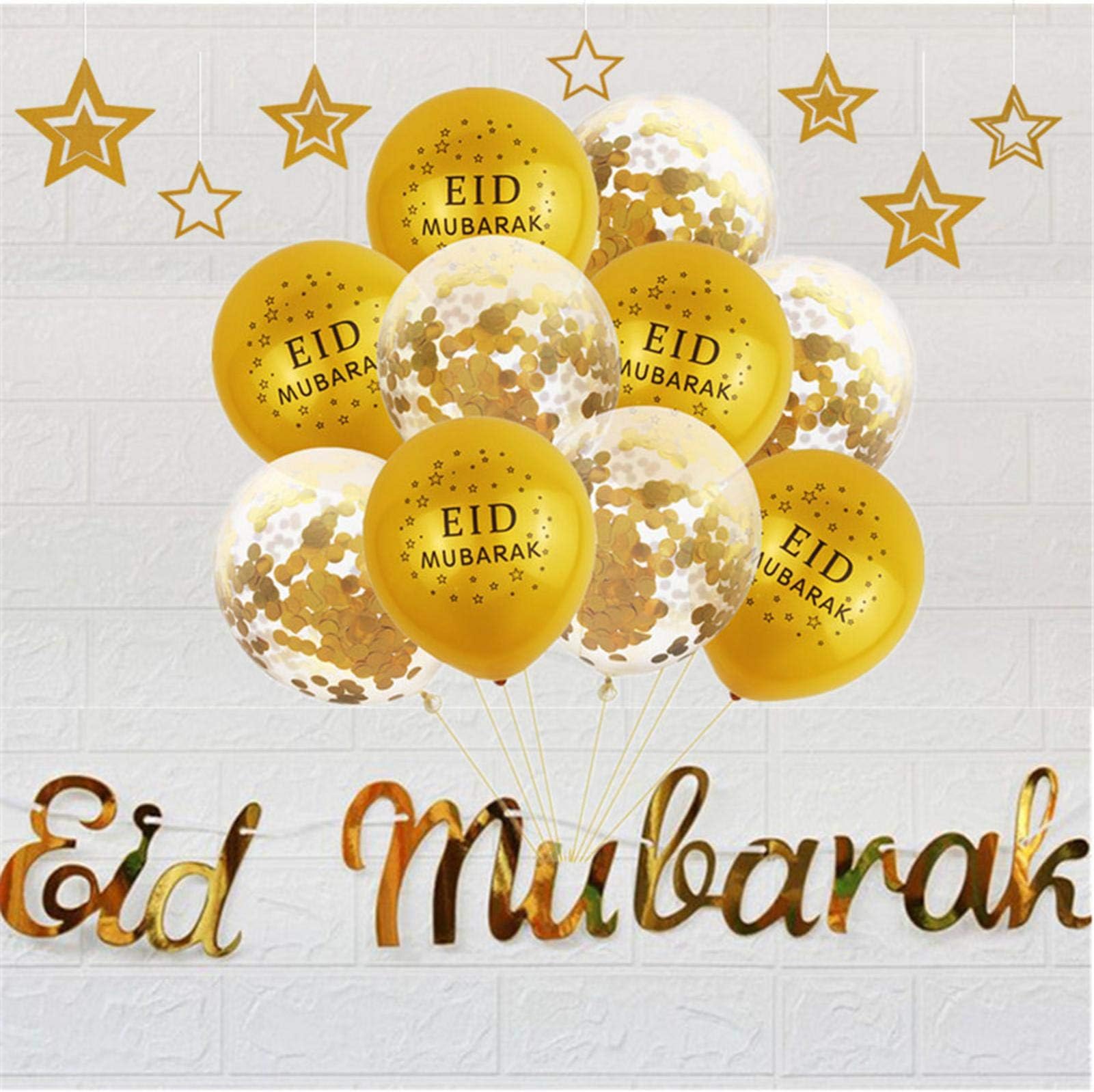 Balloon Set For EID MUBARAK Celebration - 12PCS Ramadan Balloons Set, Ramadan Decorations Eid Mubarak Gold Sequin Balloons For Home Party Wedding Decoration And More
