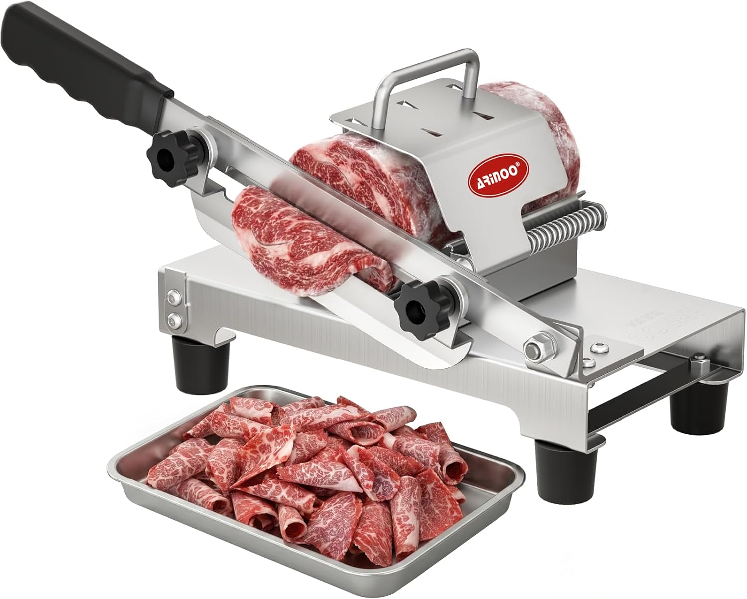 Manual Frozen Meat Slicer,Stainless Steel Meat Cutter Beef Mutton Roll Bacon Sausage and Cheese Slicing Machine for Home Cooking,Food slicer BBQ,Salad,and Sandwich slicing easy to use