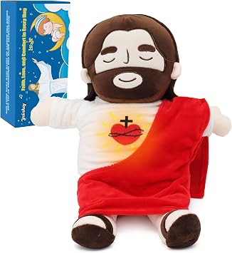 Yelakey 15.7 Jesus Plush that Breathes, Religious Toys for Kids | with Glow&Songs, Jesus Stuffed Doll, Soothing Jesus Toys, Easter Toy Savior Doll, Christian Catholic Religious Plushie