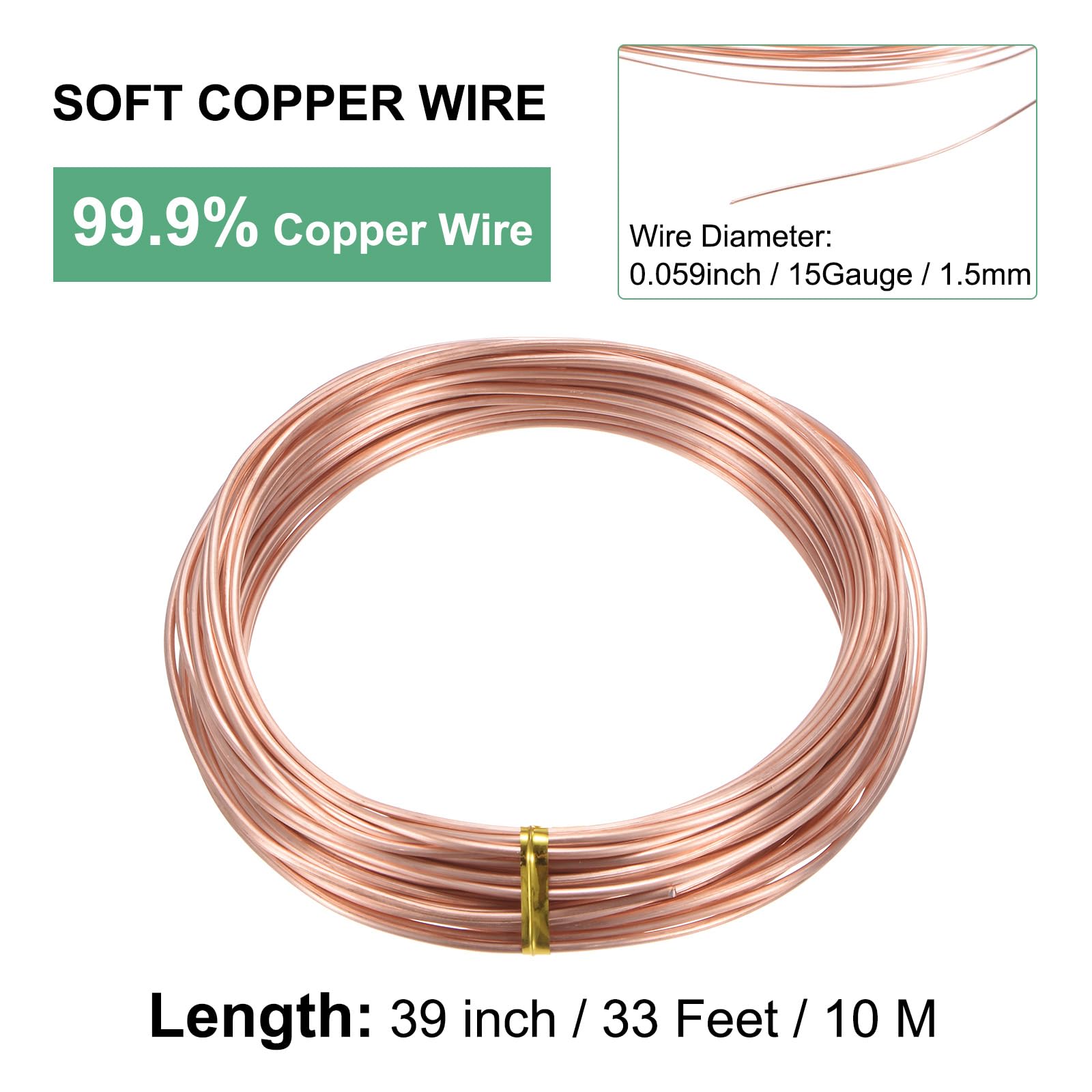 M METERXITY 99.9% Soft Copper Wire, 15 Gauge 33FT Pure Copper Wire for DIY Crafting/Jewelry Making/Gardening Plant/Beading - Image 3