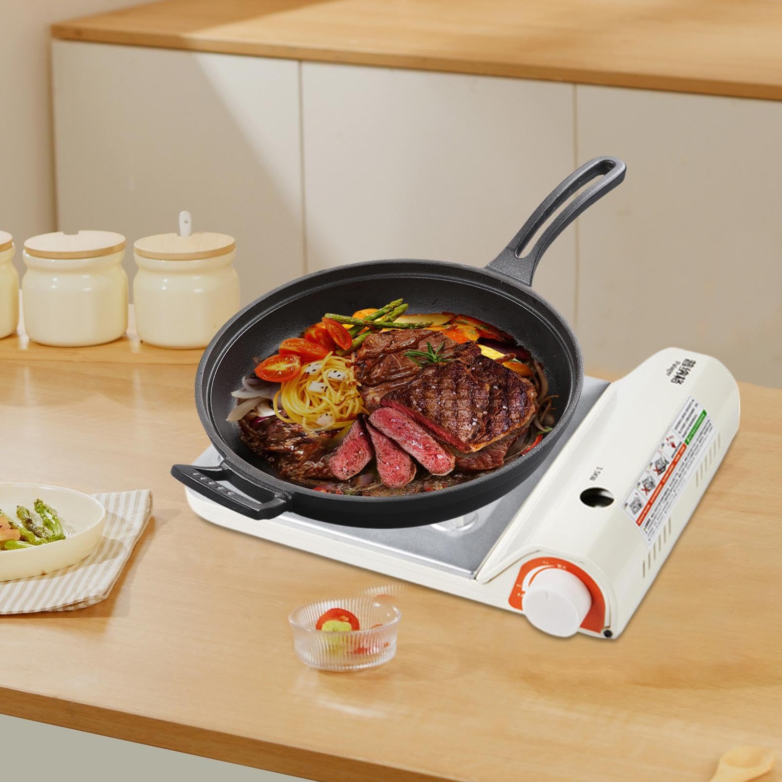 Réchaud de Camping Cuisine Extérieure Portable pour Randonnée | Brûleur Léger Ultra-Plat Compact pour , Randonnée et Cuisine en Extérieur avec Table de Cuisson Portable