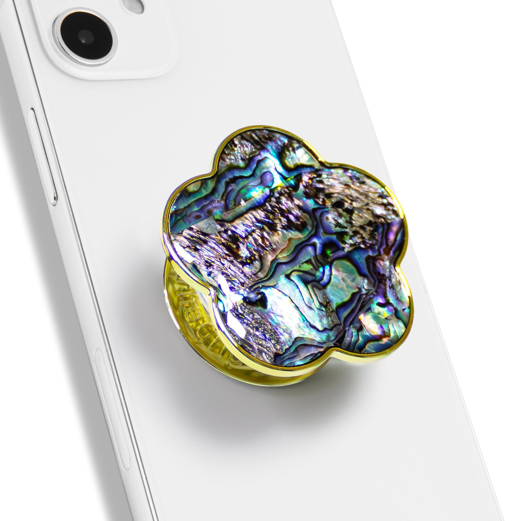 On The Grip Mother of Pearl Daisy Floral Phone Grip & Stand - Elegant Adhesive & Magsafe Compatible Phone Holder for Secure Grip and Hands-Free