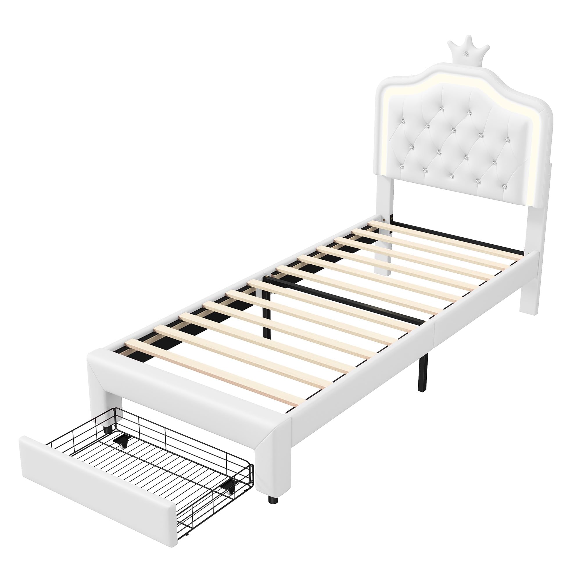 Divano letto imbottito con contenitore 90×200 cm - con illuminazione - con porta USB e Type-C