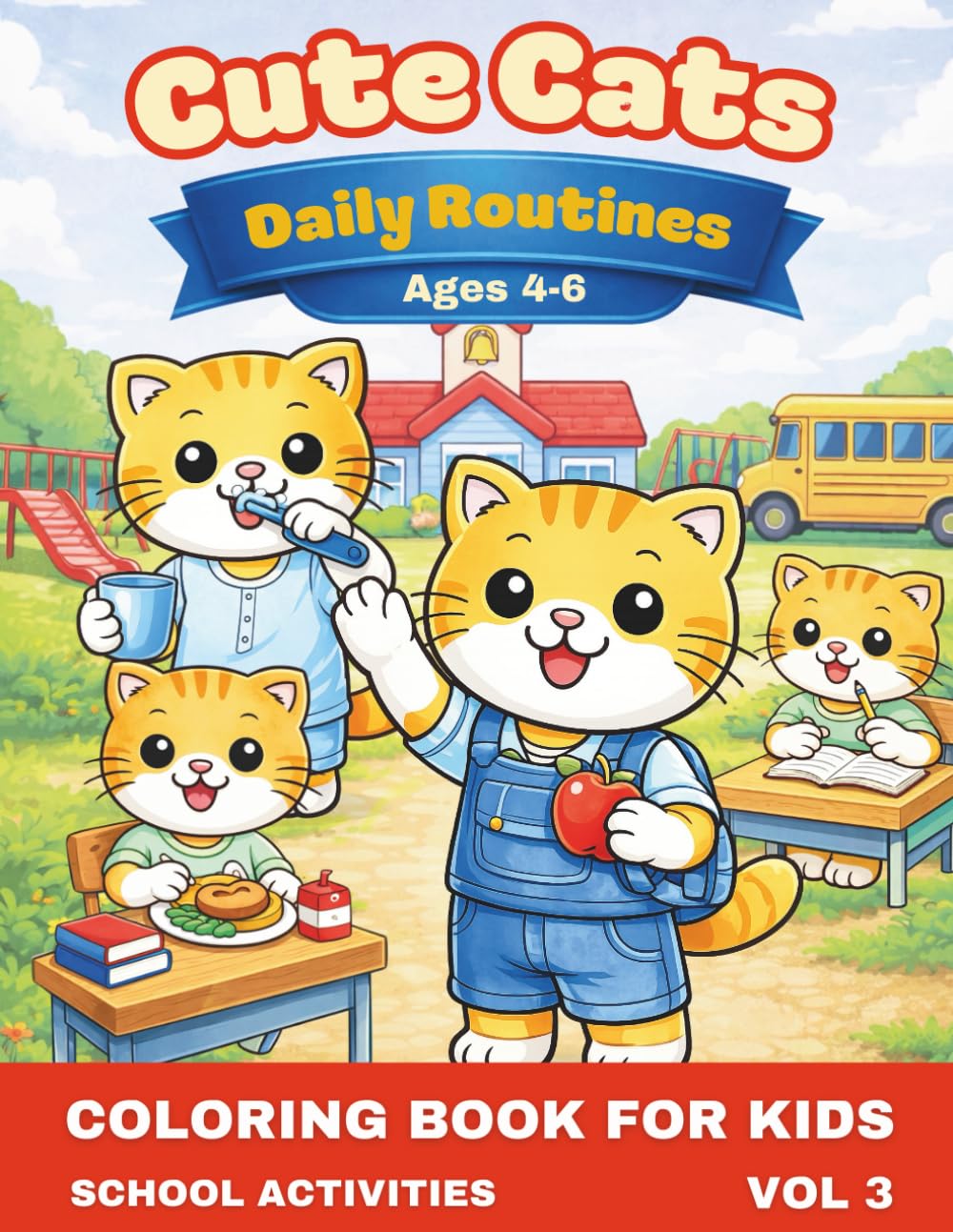 Cute Cats Daily Routines & School Activities | Coloring Book for kids | Ages 4-6: A simple and fun coloring book for children about daily habits, school life and learning (Cute Cats Adventures)