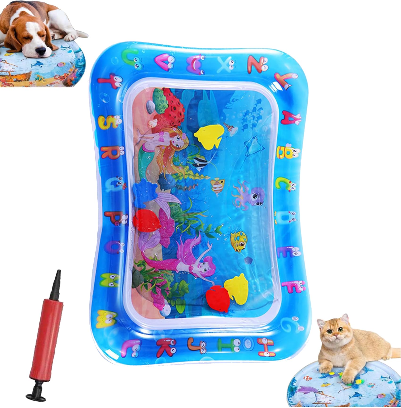 Pet Water Bed, Thickened Water Sensory Play Mat for Cats Dog, Pet Bed for Dogs, Washable Inflatable Playmat, Summer Cooling Sensory Play Pad with Inflator, Anti-Scratch (Square-C) — image 1