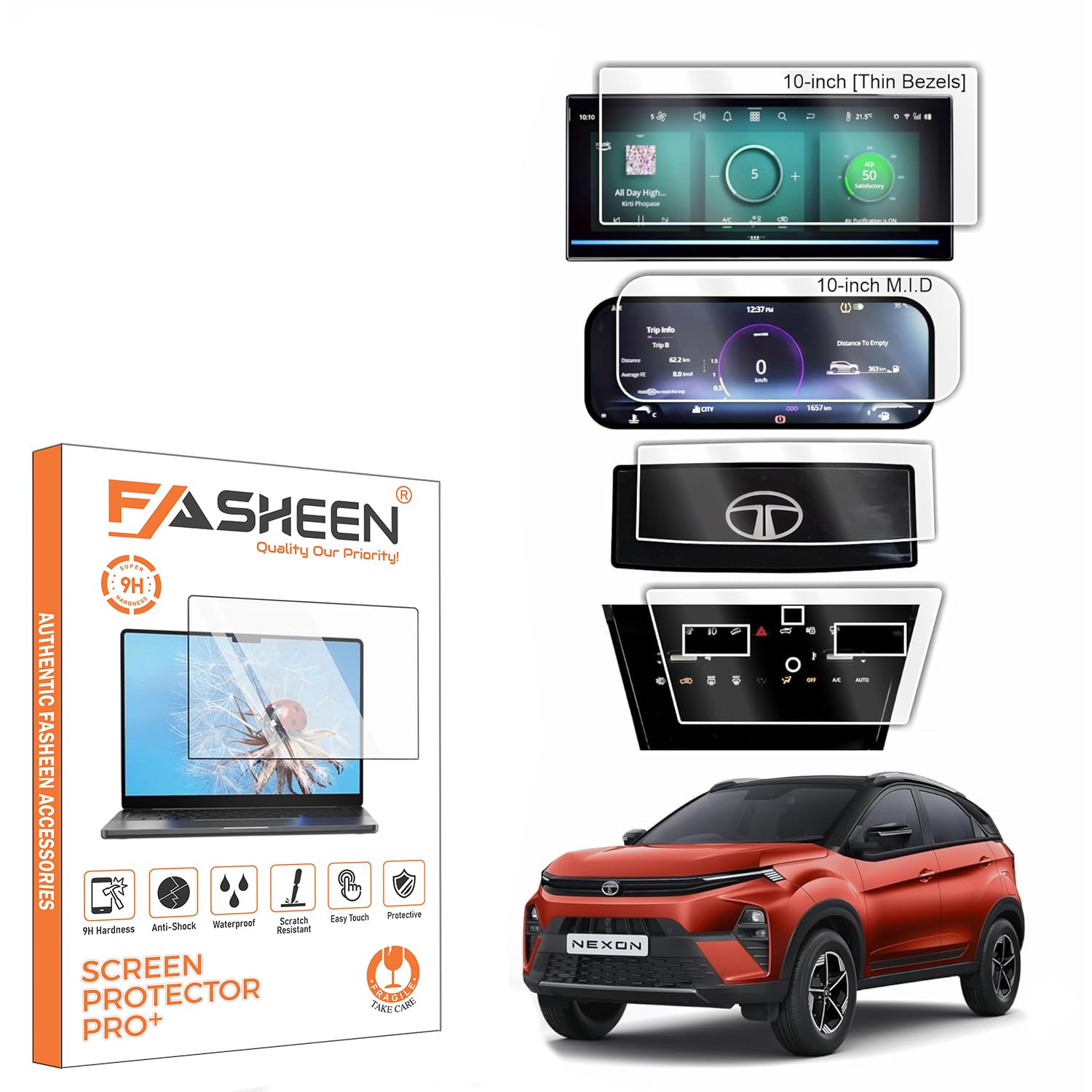 FASHEEN Screen Guard Compatible With 4 Pc Combo Tata Nexon 2026 Fearless, Fearless+, Fearless+S, Fearless+PS, Empowered (10.25” Inch Infotainment (Thin Edge) + 10.25"Inch Instrument Cluster Speedometer MID + Steering + Touch AC Panel)-image-43