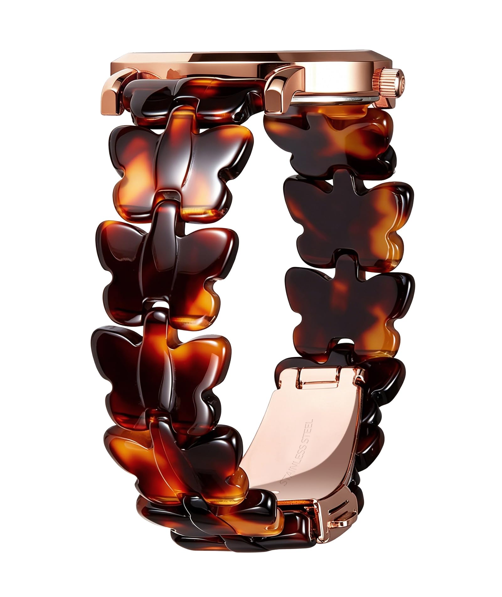 BINLUN Harz-Uhrenarmband 12mm 14mm 16mm 17mm 18mm 20mm 22mm, modisches Schmetterlingsarmband für Smartwatches, Schnellwechsel, leichtes Ersatzarmband mit silber/roségold Schließe, verbessertes Glied