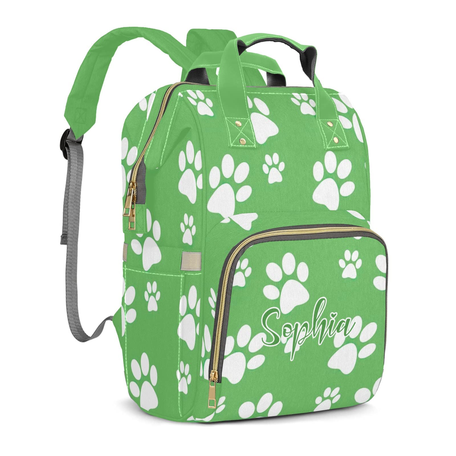 Puppy Dog Paw Print Diaper Bag Backpack Multifunction Bags with Changing Pad Unisex Stylish Travel Back Pack Nappy Custom Bag for Moms Dads