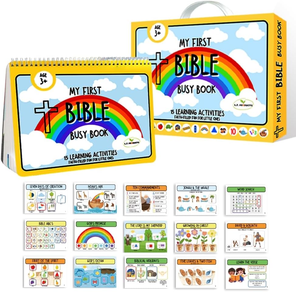 Bible Busy Book for Toddlers Ages 3 and Up - Montessori Sensory Toys Busy Board Homeschool Preschool Learning Activities - Gifts for 3 Year Old Boys - 4 Year Old Girls Birthday Gifts Easter Baptism