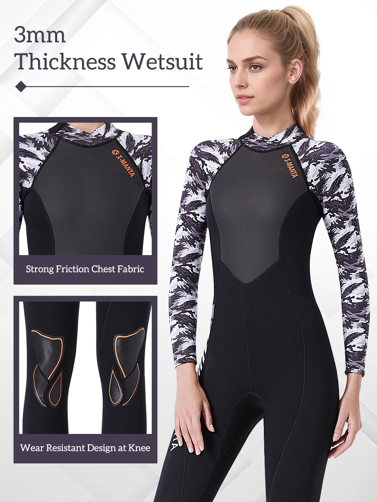 Owntop Combinaison De Plongée 3/2mm – Néoprène SCR Manches Longues, ZIP Arrière, UPF50+, Pour Homme, Femme Et Jeunes