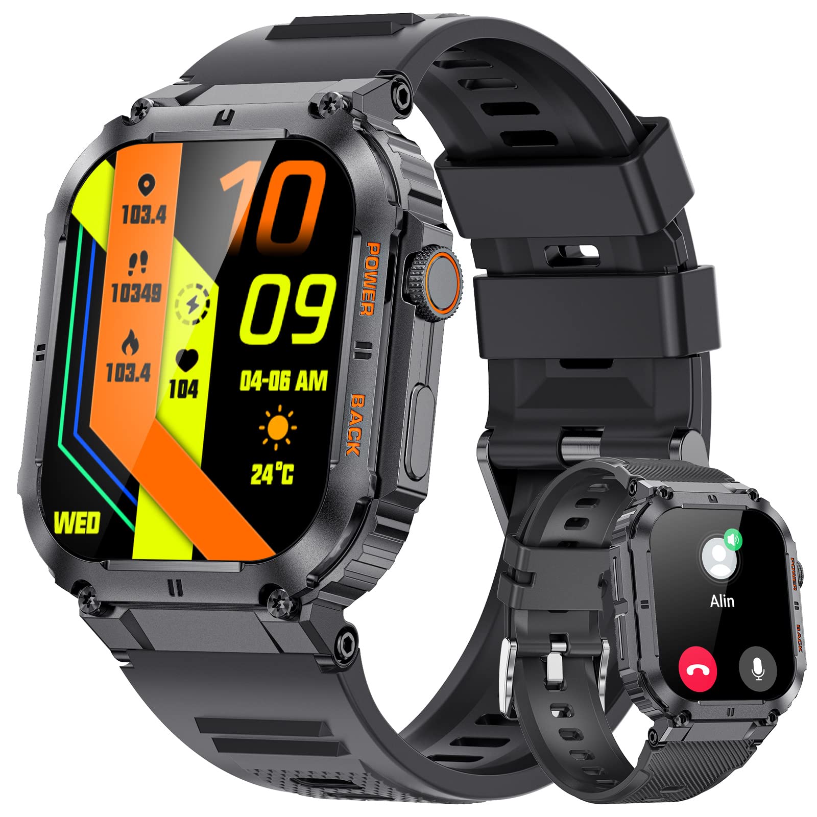LIGE Military Smart Watches for Men with (Answer/Make Calls),400mAh Large Battery,1.96’’ DH,5ATM Waterproof Smartwatch,120+Sport Modes Heart Rate/