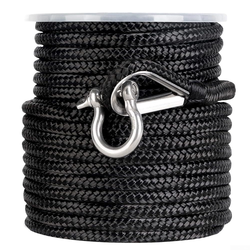 Corda di ancoraggio in nylon marino 15,5 m e 30,5 m per ormeggio di yacht pontili galleggianti e piattaforme idriche con 316 raccordi SS (100 piedi nero+arco)