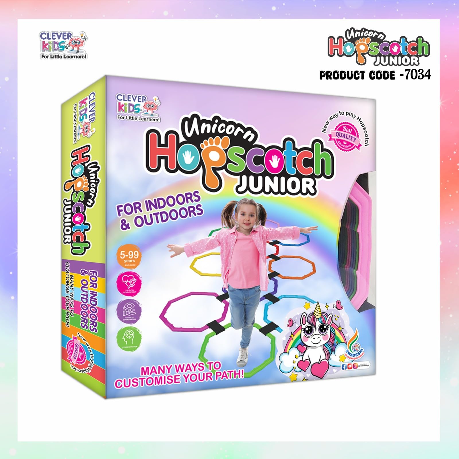 Ratna's Unicorn Hopscotch Junior Ring Game with Connectors & Spinner for Indoor & Outdoor Play Games for Kids 4