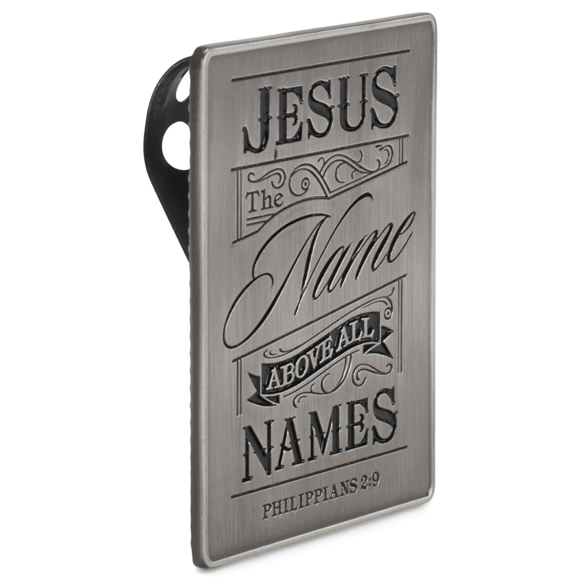 Dicksons Name Above All Scripture Silver Tone 2 inch Zinc Alloy Automotive Visor Clip