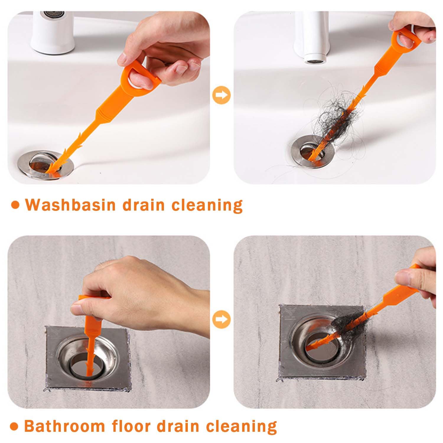 Juego de 4 cepillos de desagüe para lavabo, desatascador de tuberías