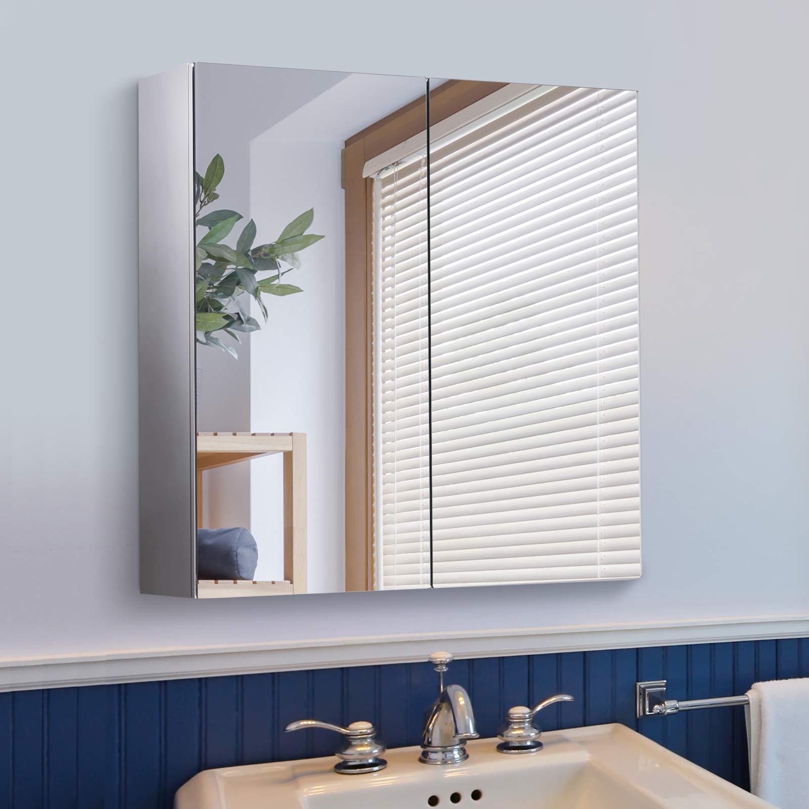 22" Stainless Steel Double Doored Wall Mounted Mirrored Medicine