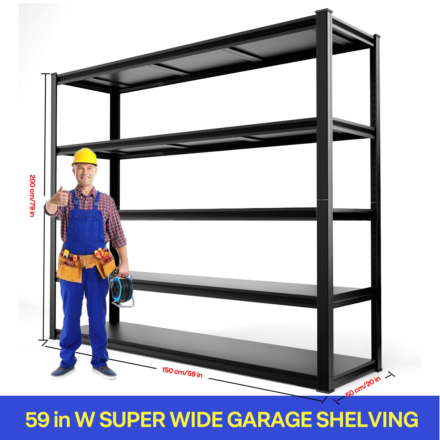 ztysn Garage Shelving Heavy Duty - 59 * 20 * 79in(L*W*H) Extra Large Metal Shelving Units and Storage for 2000lbs, 5tier Adjustable Basement Storage Industrial Shelves Pallet Racking Organizer