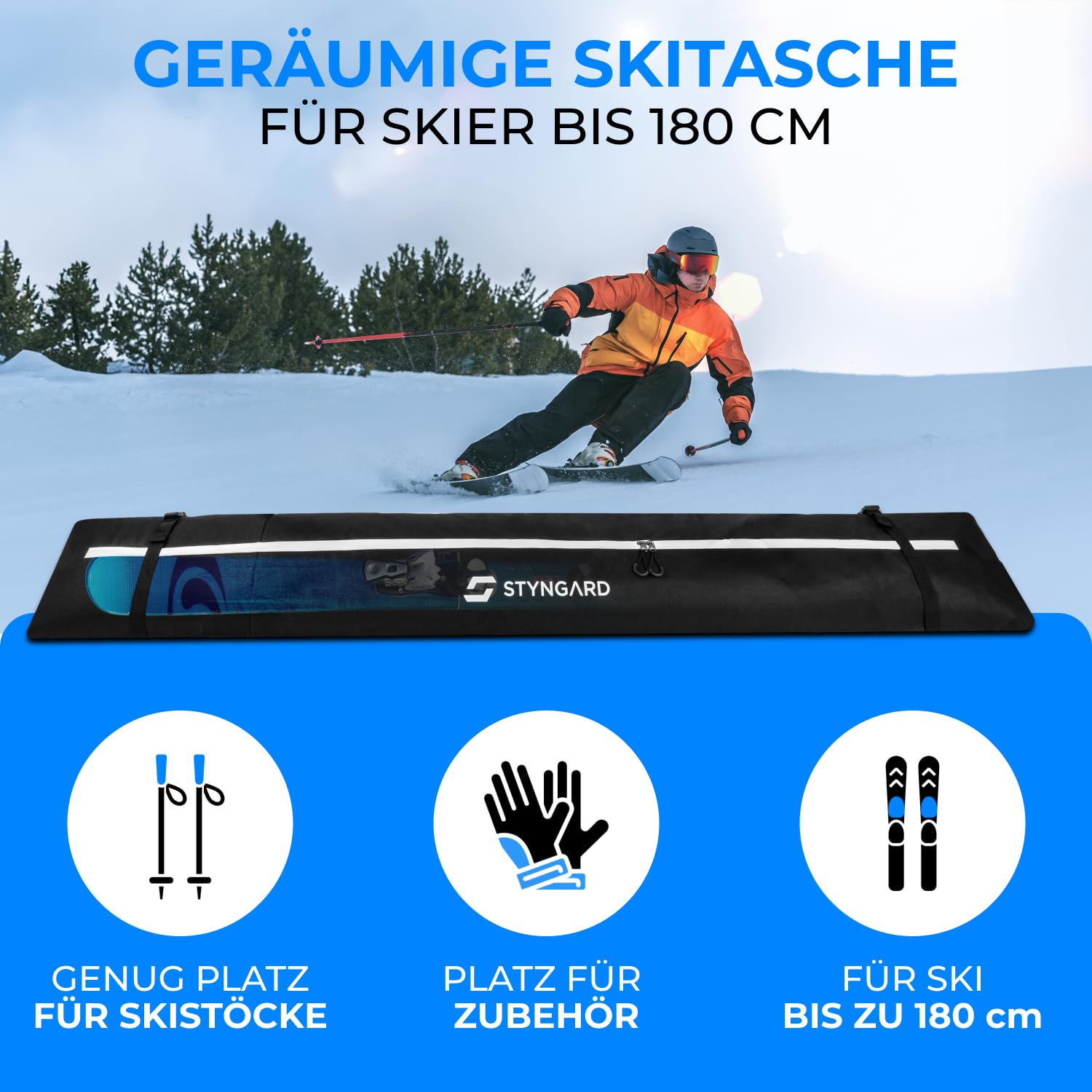 STYNGARD skitasche 180 cm [bis 180 cm] - Skisack 180 cm aus robustem Material - Modell Aspen