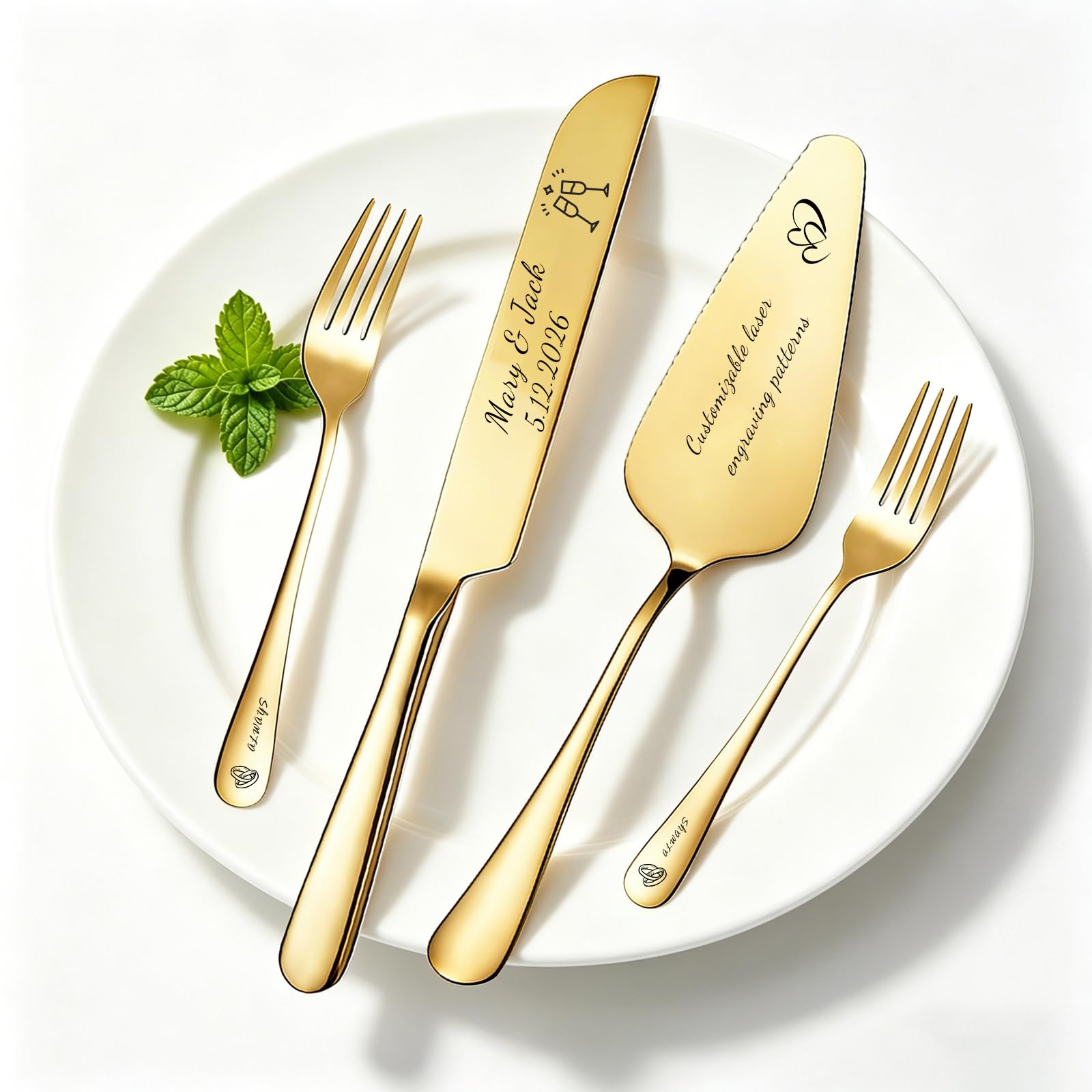 WFE Personalised Wedding Cake Cutting Set Engraved Cake Cutter Server