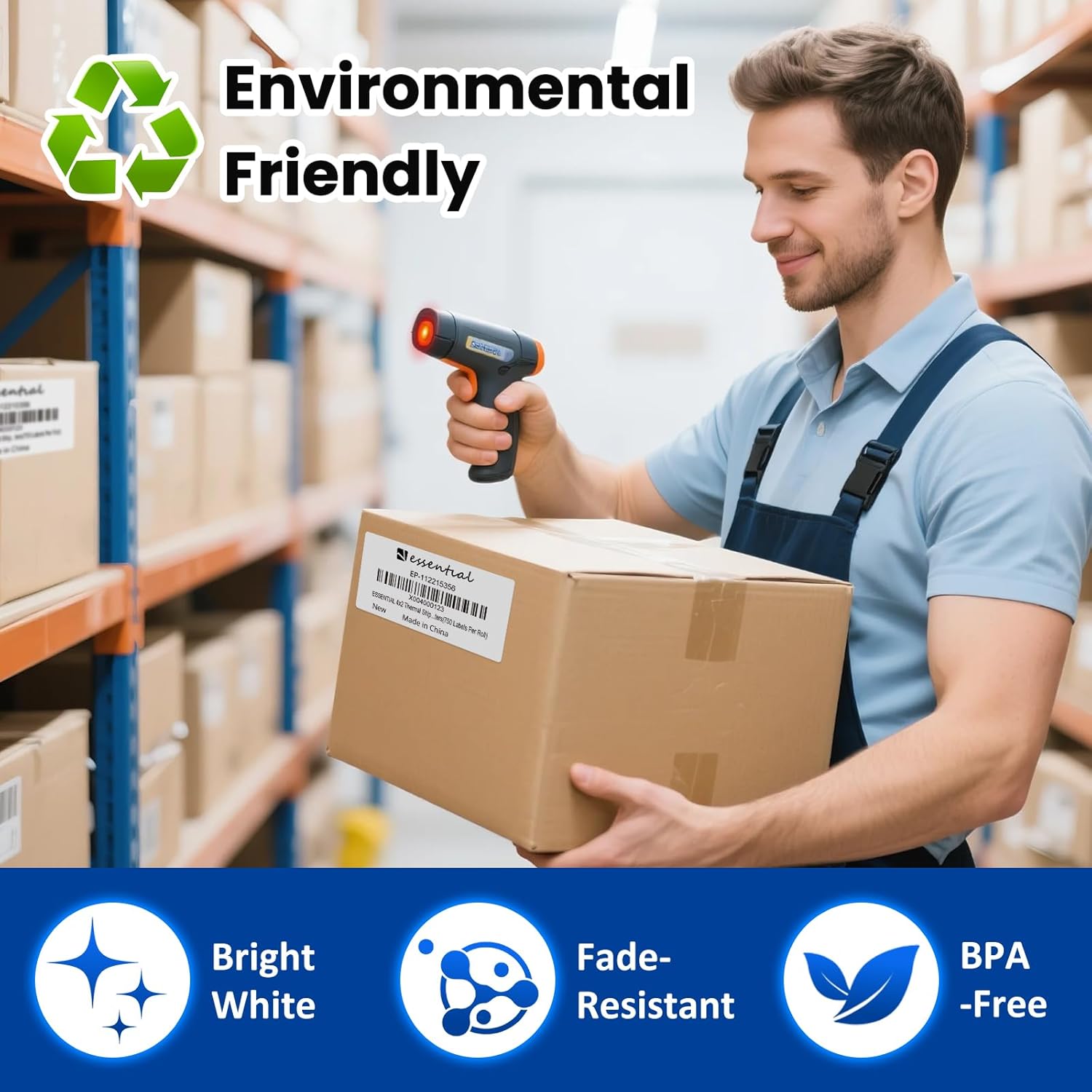 4 x 2 Inches Direct Thermal Barcode Labels, Waterproof and Oil-Proof Scratchproof, 750 Labels of Roll, Compatible with Zebra Printers (16 Roll-12000 Tags) White - Image 5